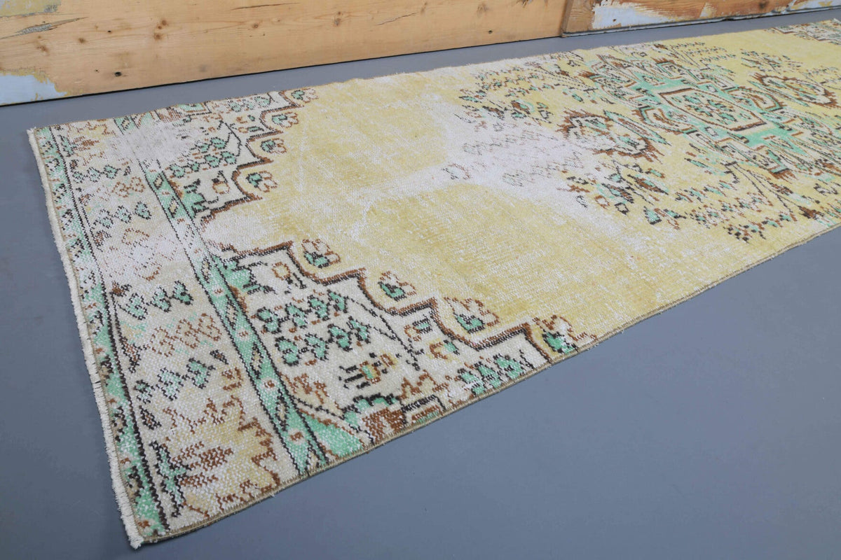 El yapımı vintage yolluk 91x290 cm çiçek desenli desenli yün - yakın çekim doku detayı