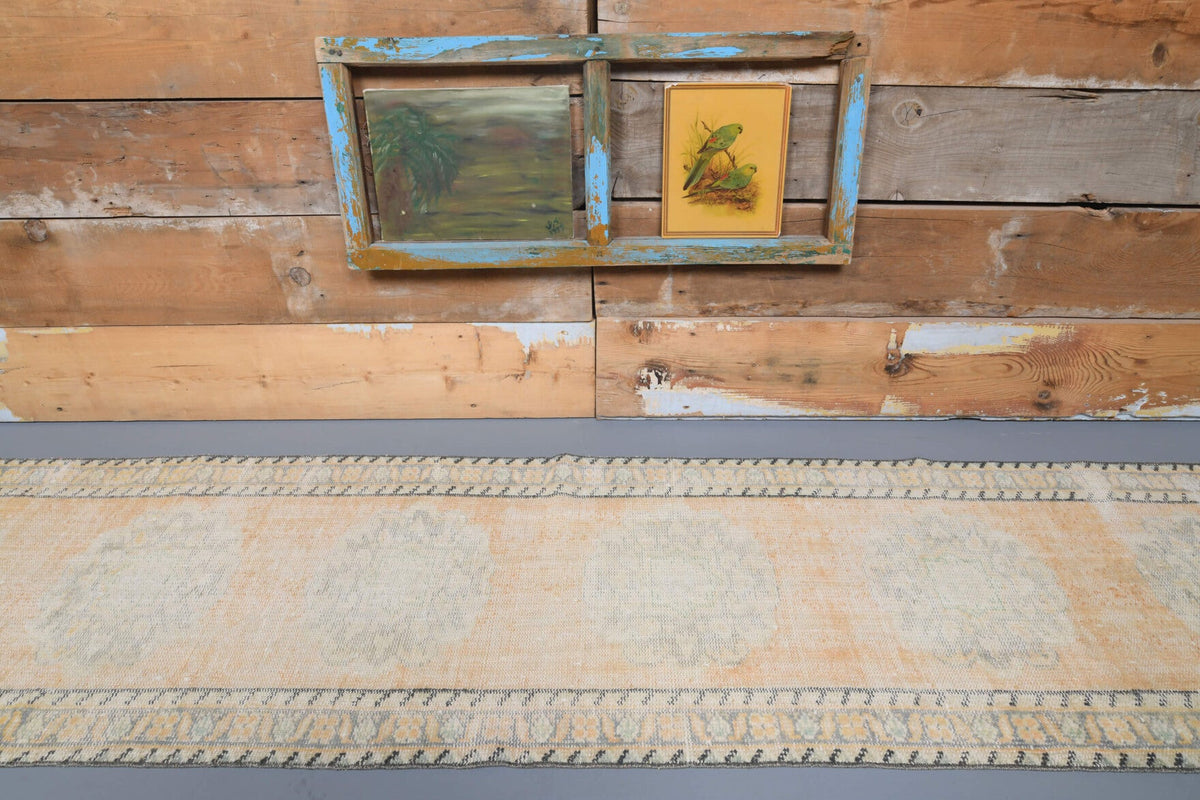 El yapımı vintage yolluk 76x315 cm bordürlü desenli yün - detay görünümü