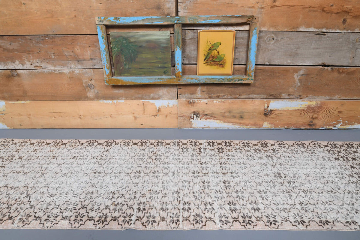 El yapımı vintage yolluk 76x315 cm i̇kat desenli yün - detay görünümü