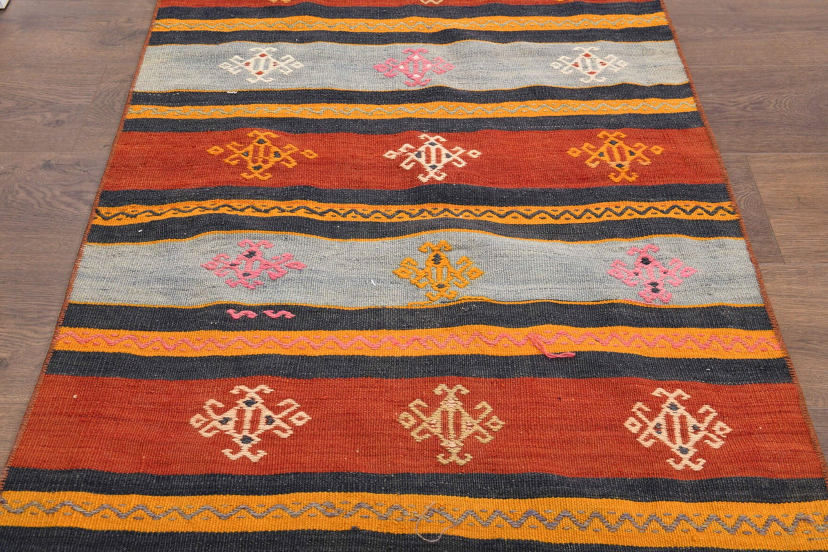 El yapımı vintage yolluk 79x300 cm çizgili desenli yün - yakın çekim doku detayı