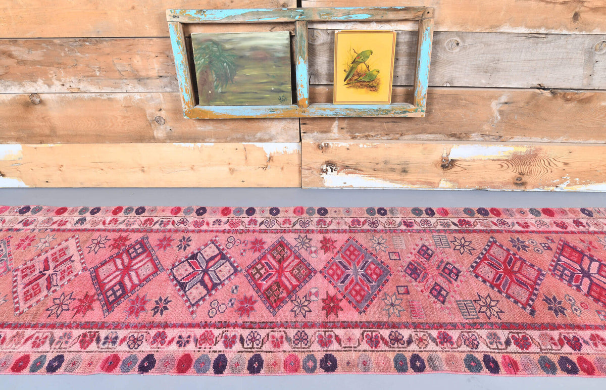 El yapımı vintage yolluk 86x318 cm i̇kat desenli yün - detay görünümü