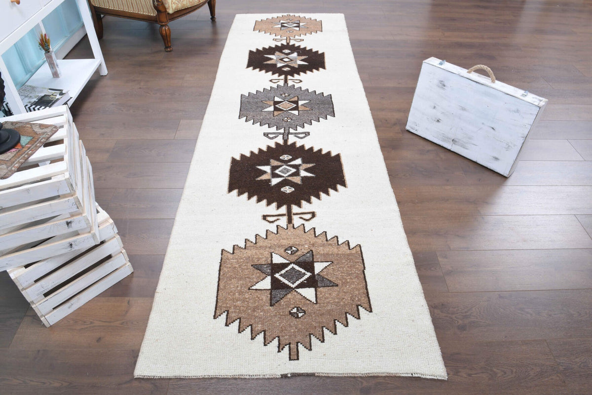El yapımı vintage yolluk 94x310 cm oryantal desenli yün - detay görünümü