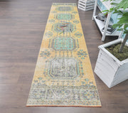1970'lerden Anadolu kökenli çiçek desenli el dokuma vintage yolluk, 80x354 cm