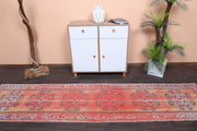 1970'lerden Anadolu kökenli tribal desenli el dokuma vintage yolluk, 80x327 cm