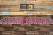 1970'lerden Anadolu kökenli ikat desenli el dokuma vintage yolluk, 83x332 cm