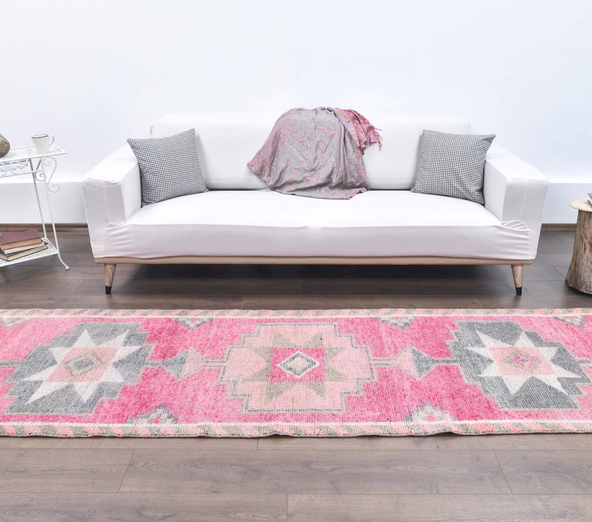 El yapımı vintage yolluk 91x340 cm geometrik desenli yün - detay görünümü