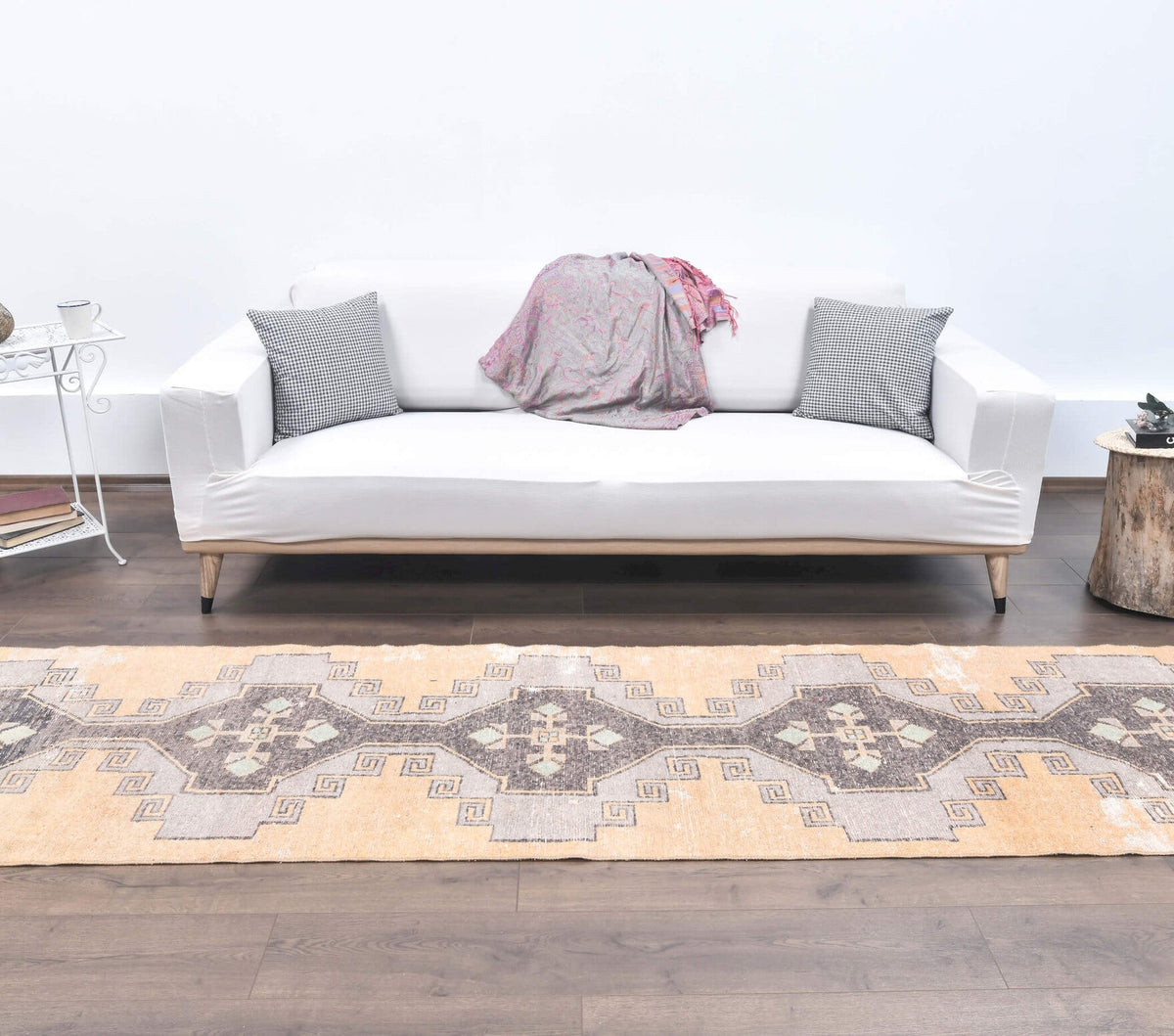 El yapımı vintage yolluk 79x340 cm geometrik desenli yün - detay görünümü