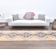 1960'lardan Anadolu kökenli geometrik desenli el dokuma vintage yolluk, 80x341 cm