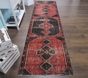 El yapımı vintage yolluk 89x320 cm i̇kat desenli yün - detay görünümü