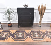El yapımı vintage yolluk 86x330 cm geometrik desenli yün - detay görünümü