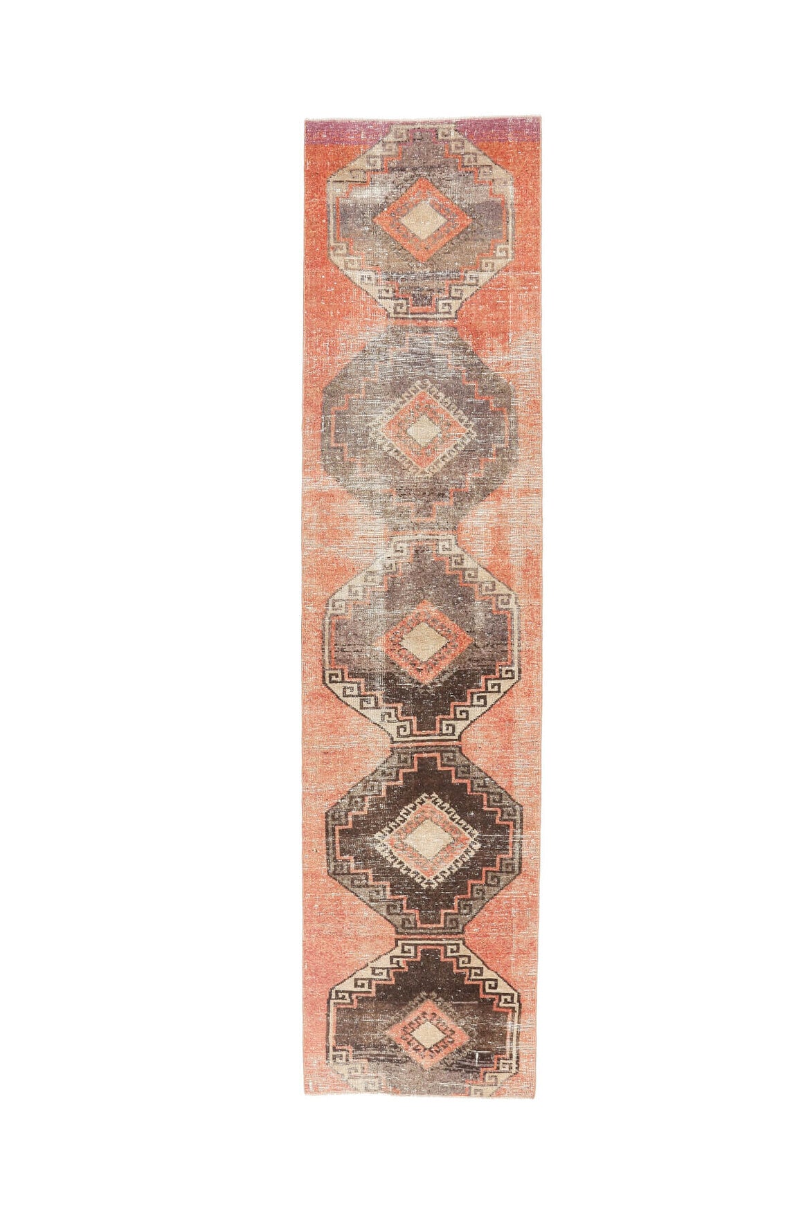 El yapımı vintage yolluk 81x338 cm geometrik desenli yün - açık alan görünümü
