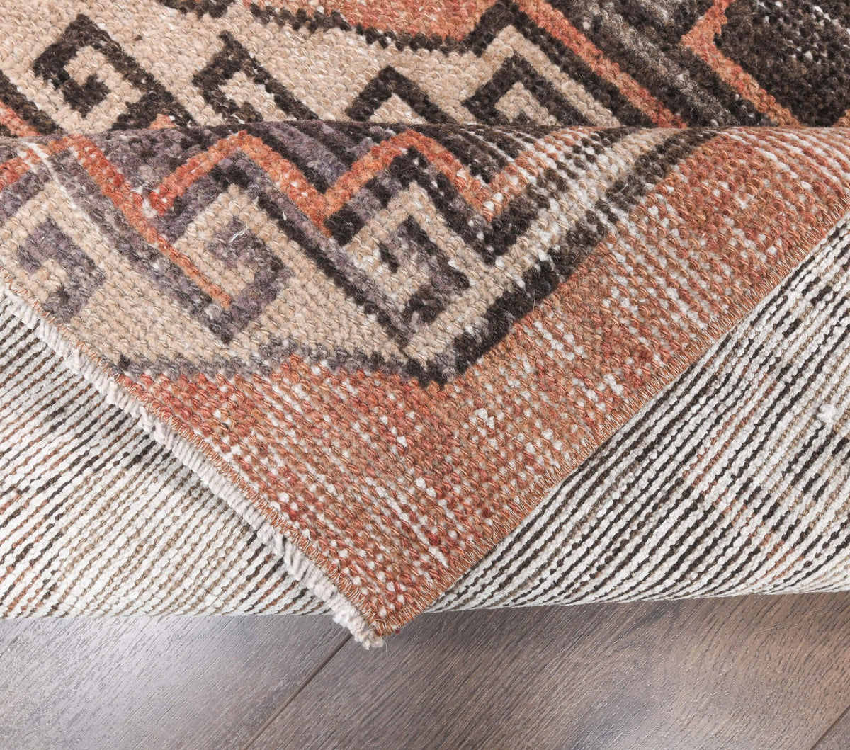 El yapımı vintage yolluk 81x338 cm geometrik desenli yün - desen detayı