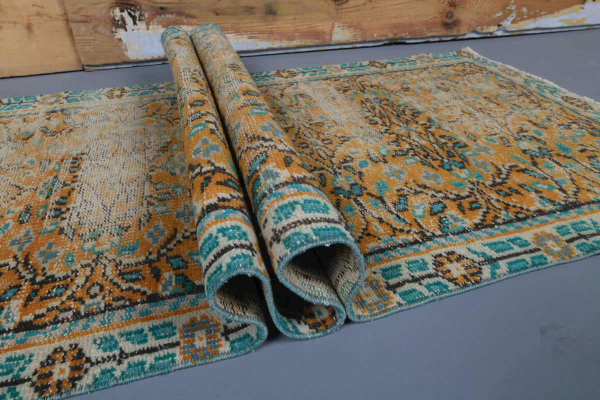 Antre ve koridor için çiçek desenli el dokuma vintage yolluk – 80x330 cm