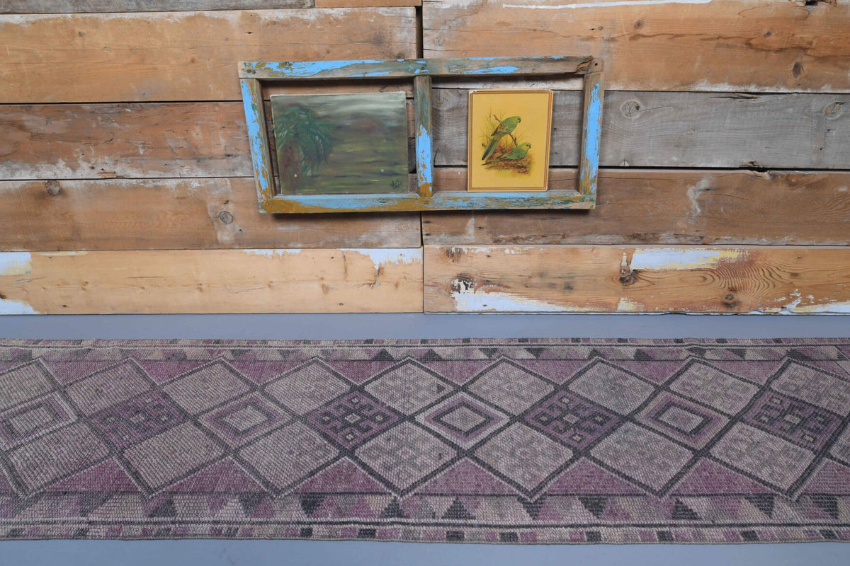 El yapımı vintage yolluk 79x333 cm geometrik desenli yün - detay görünümü
