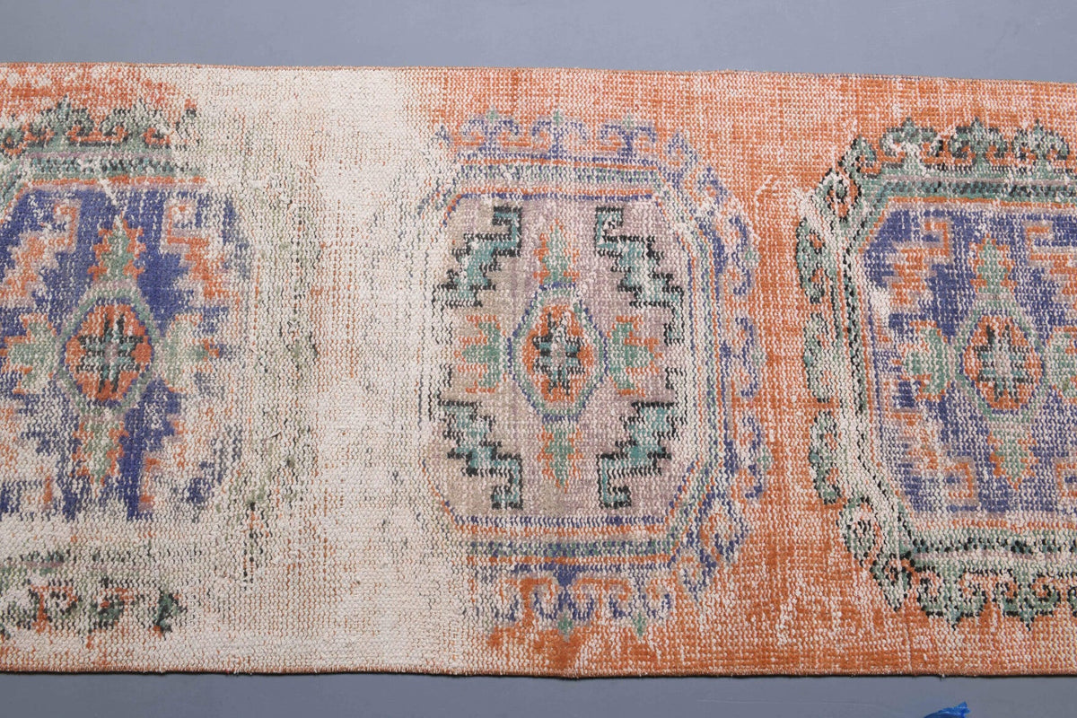 Antre ve koridor için oryantal desenli el dokuma vintage yolluk – 82x338 cm