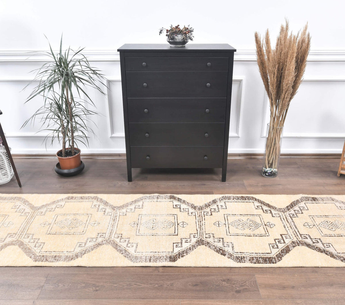 El yapımı vintage yolluk 81x348 cm geometrik desenli yün - detay görünümü
