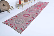 1970'lerden Anadolu kökenli ikat desenli el dokuma vintage yolluk, 79x328 cm