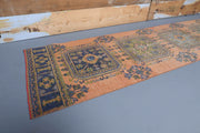 El yapımı vintage yolluk 79x348 cm çiçek desenli desenli yün - detay görünümü