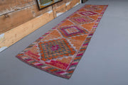 1970'lerden Anadolu kökenli ikat desenli el dokuma vintage yolluk, 87x325 cm