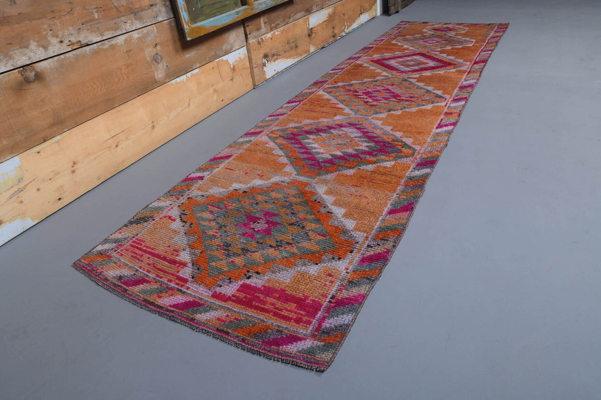 1970'lerden Anadolu kökenli ikat desenli el dokuma vintage yolluk, 87x325 cm