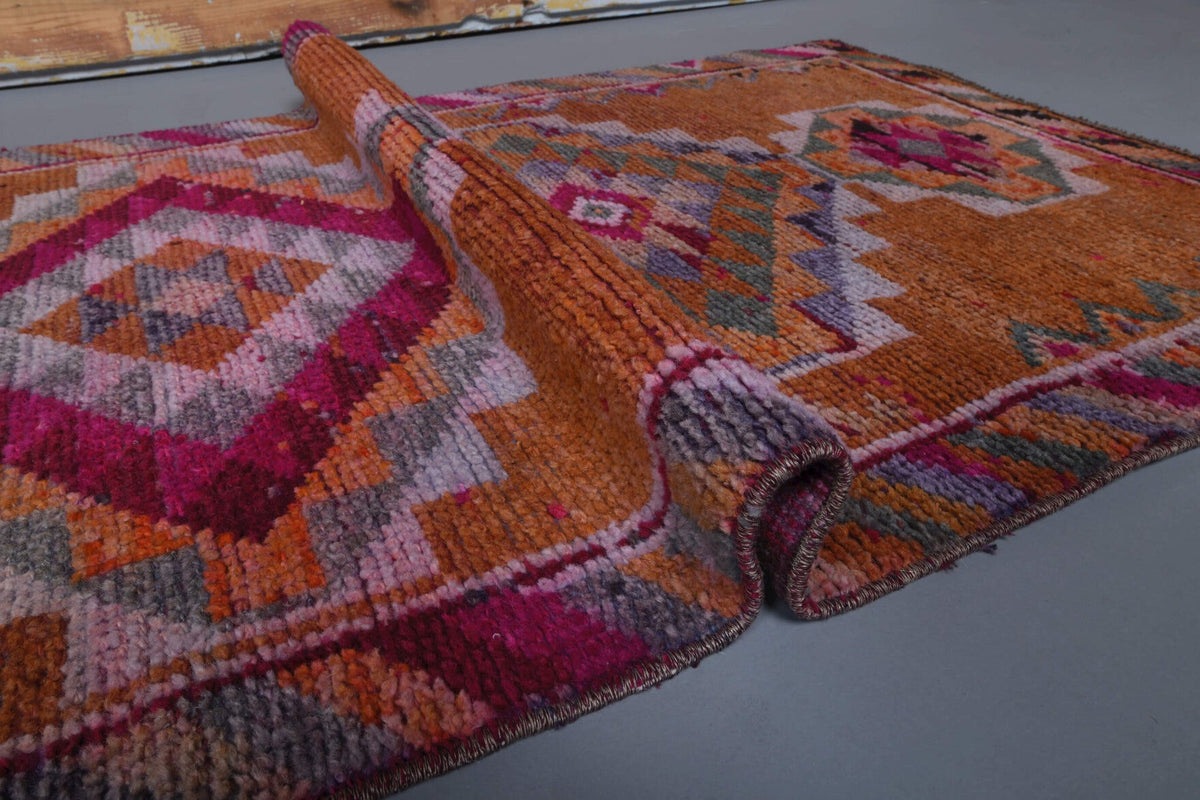 Antre ve koridor için ikat desenli el dokuma vintage yolluk – 87x325 cm