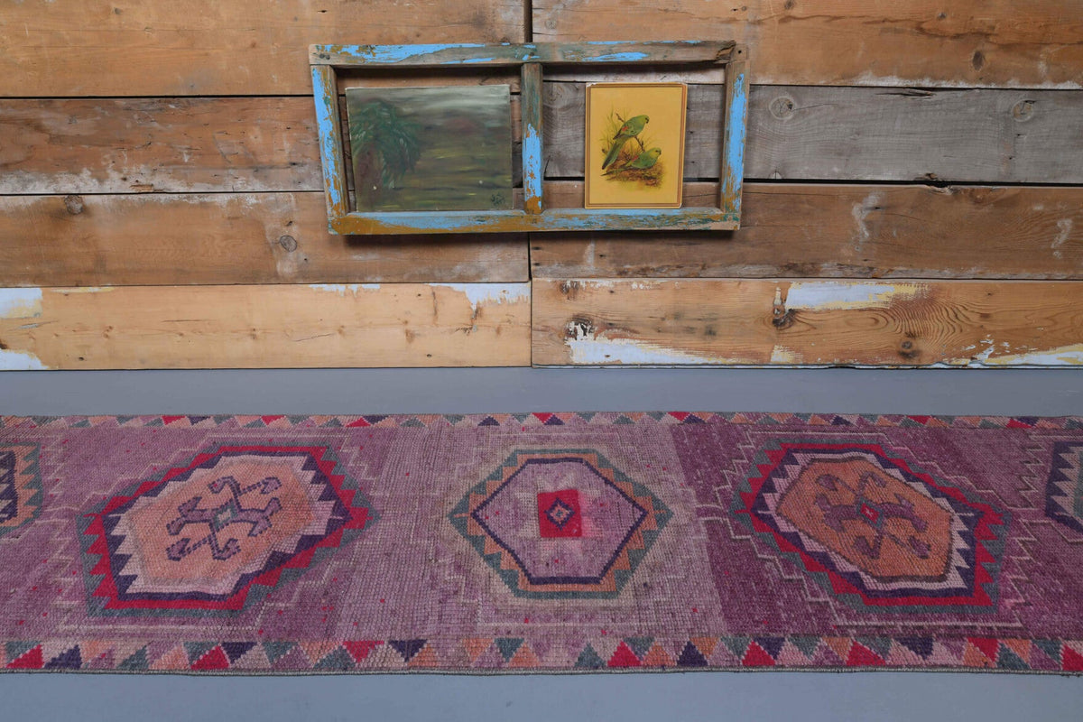 El yapımı vintage yolluk 81x345 cm geometrik desenli yün - detay görünümü