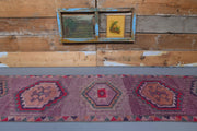 1970'lerden Anadolu kökenli geometrik desenli el dokuma vintage yolluk, 81x343 cm