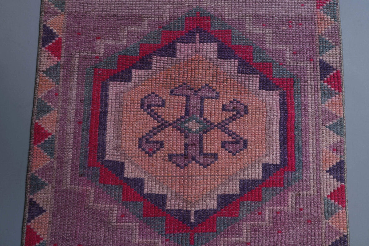 Antre ve koridor için geometrik desenli el dokuma vintage yolluk – 81x343 cm