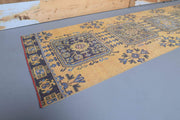 El yapımı vintage yolluk 86x338 cm çiçek desenli desenli yün - detay görünümü