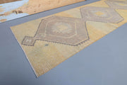 1970'lerden Anadolu kökenli geometrik desenli el dokuma vintage yolluk, 92x344 cm