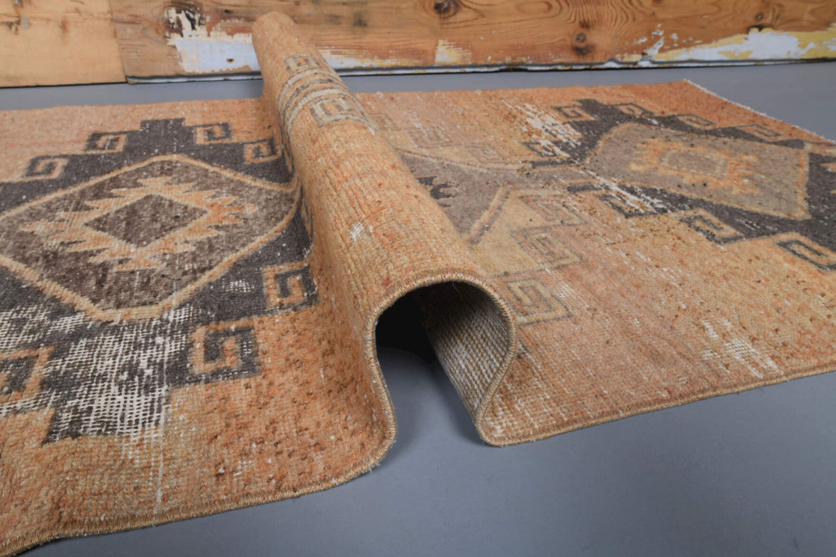 Antre ve koridor için geometrik desenli el dokuma vintage yolluk – 93x327 cm