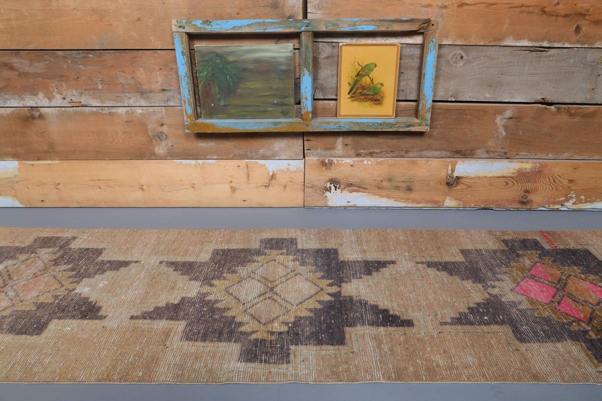 El yapımı vintage yolluk 79x338 cm geometrik desenli yün - detay görünümü