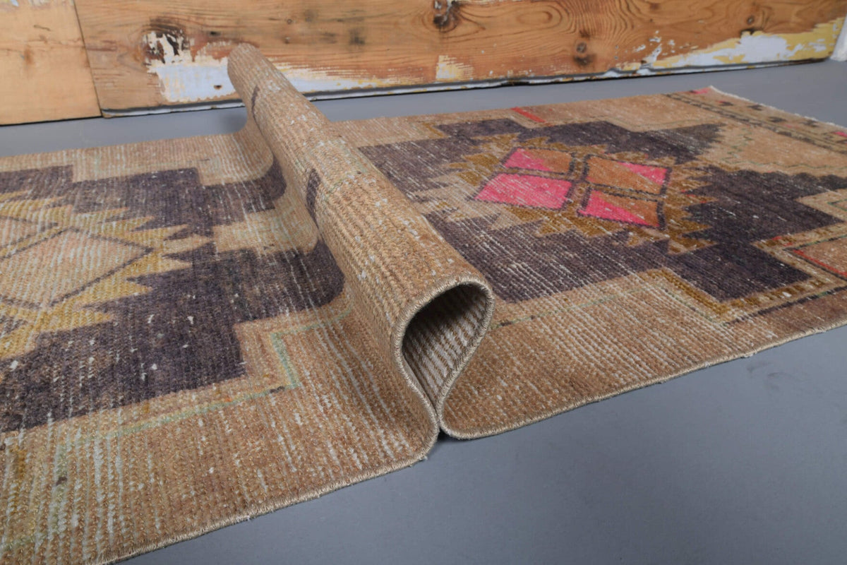 Antre ve koridor için geometrik desenli el dokuma vintage yolluk – 80x337 cm