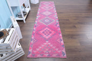 El yapımı vintage yolluk 79x320 cm geometrik desenli yün - detay görünümü