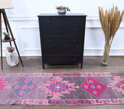 El yapımı vintage yolluk 79x348 cm i̇kat desenli yün - detay görünümü