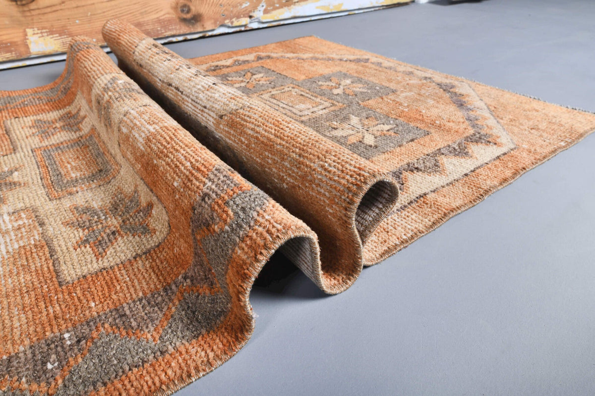 Vintage yolluk 77x332 cm – turuncu düz zeminli, el dokuma