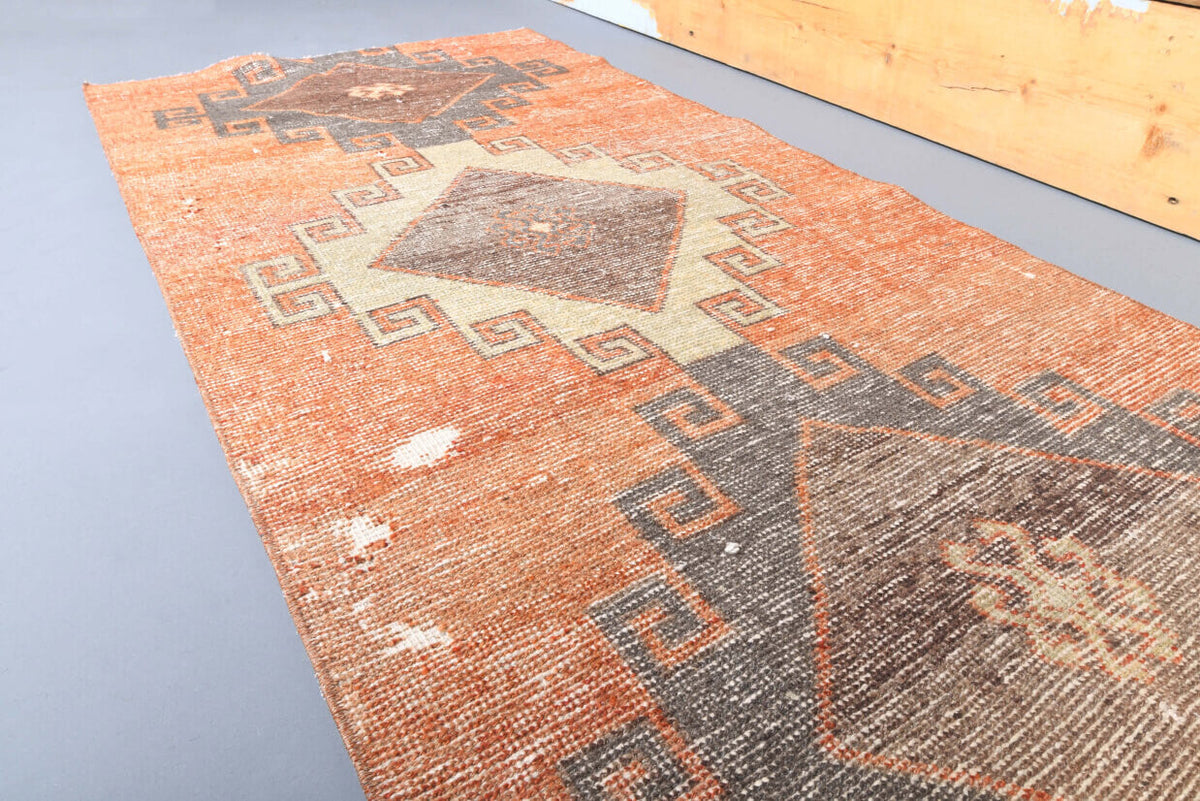 El yapımı vintage yolluk 91x335 cm i̇kat desenli yün - detay görünümü