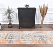 1960'lardan Anadolu kökenli geometrik desenli el dokuma vintage yolluk, 85x341 cm