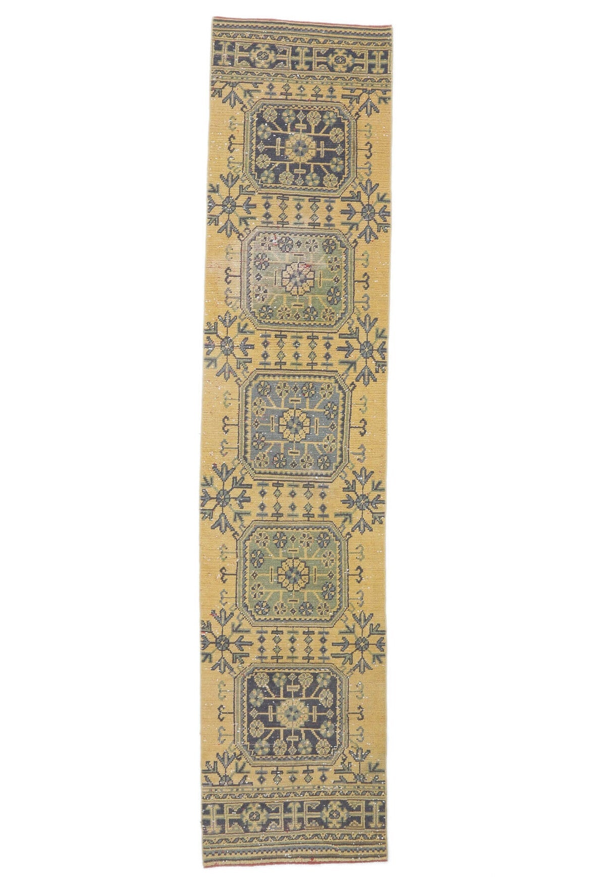 3x11 Vintage Handwoven Oushak Yellow Gold Runner