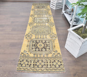 1970'lerden Anadolu kökenli ikat desenli el dokuma vintage yolluk, 75x334 cm