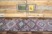 El yapımı vintage yolluk 79x330 cm geometrik desenli yün - detay görünümü