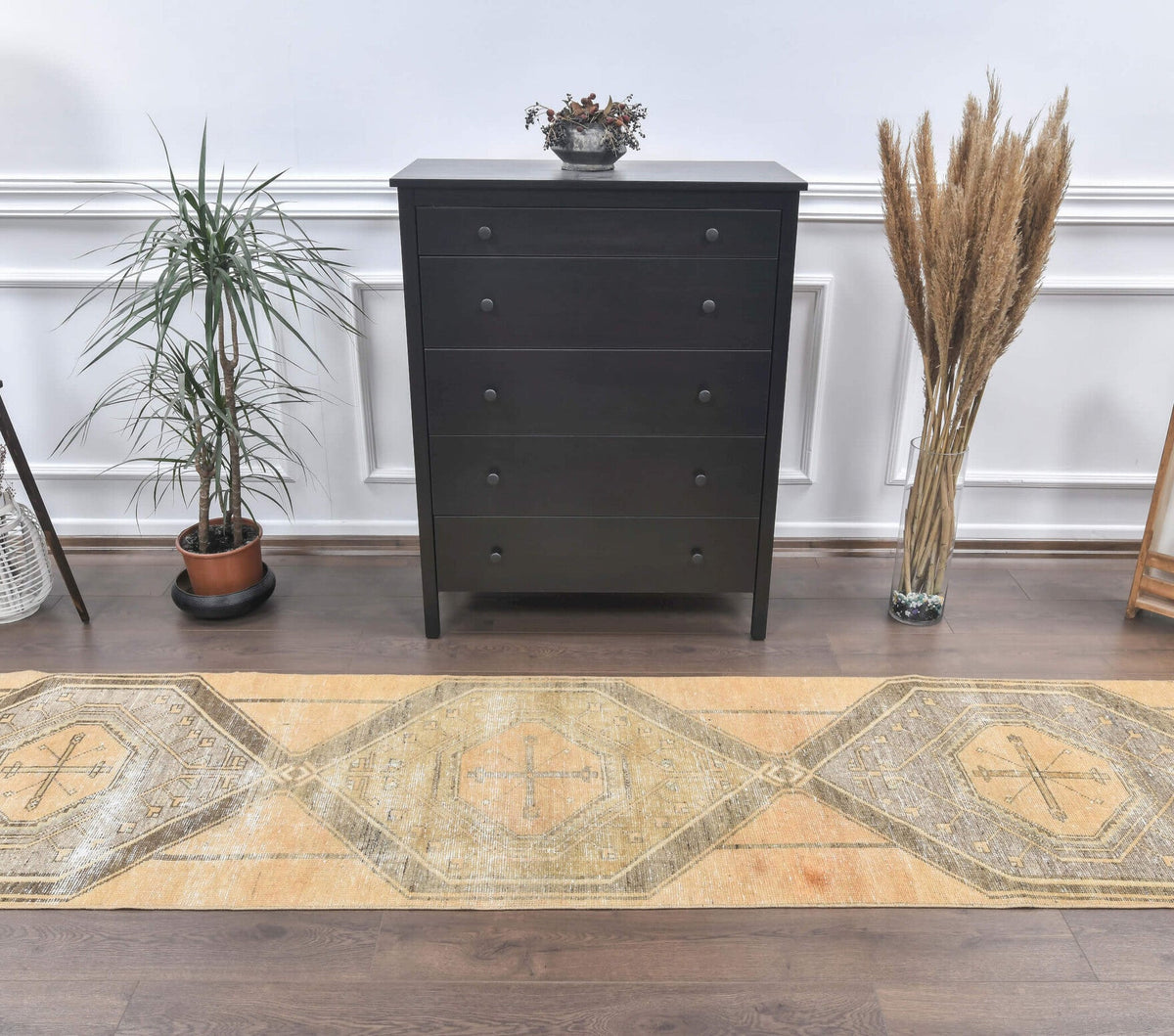 El yapımı vintage yolluk 79x320 cm tribal desenli yün - detay görünümü