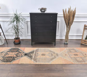 El yapımı vintage yolluk 86x320 cm geometrik desenli yün - detay görünümü