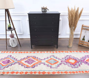 El yapımı vintage yolluk 91x320 cm oryantal desenli yün - detay görünümü
