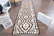 1960'lardan Anadolu kökenli ikat desenli vintage kilim yolluk, 100x334 cm