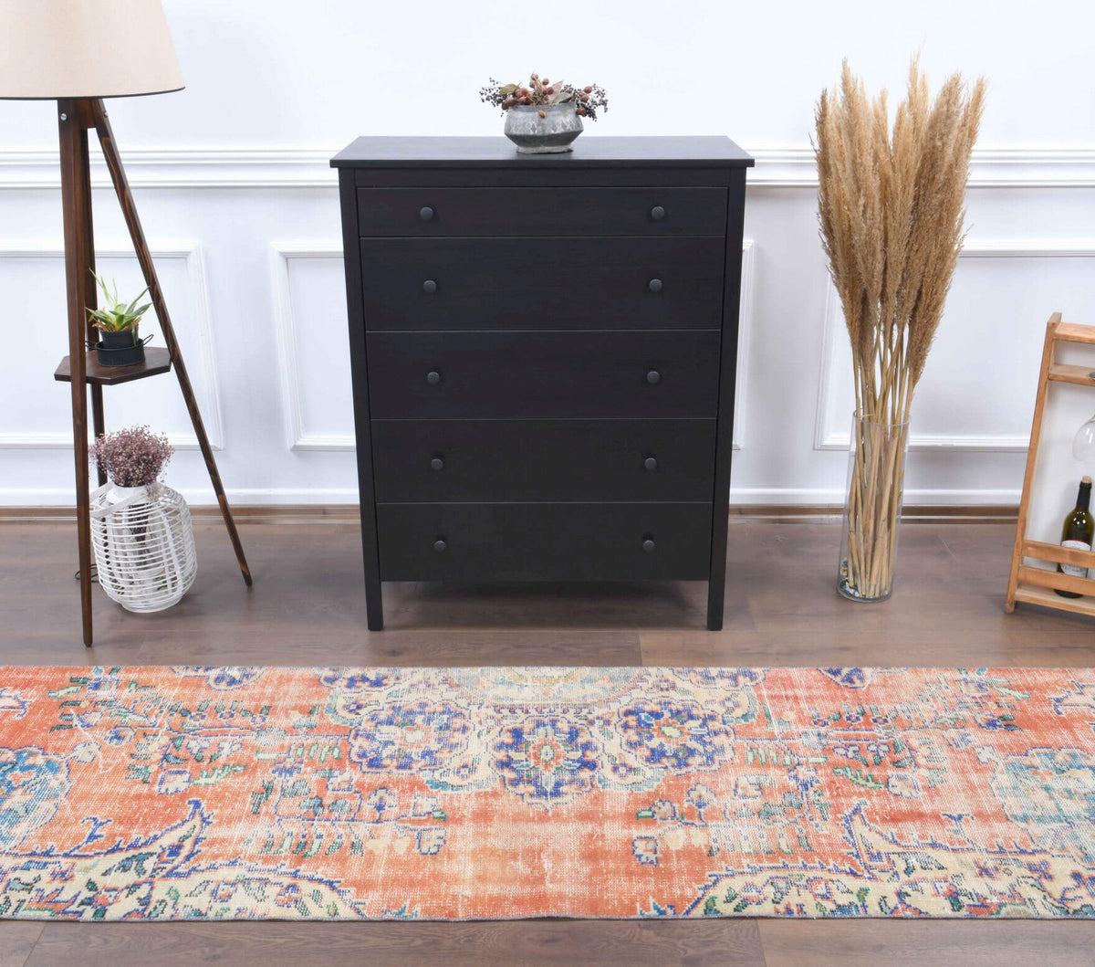 El yapımı vintage yolluk 81x345 cm oryantal desenli yün - detay görünümü