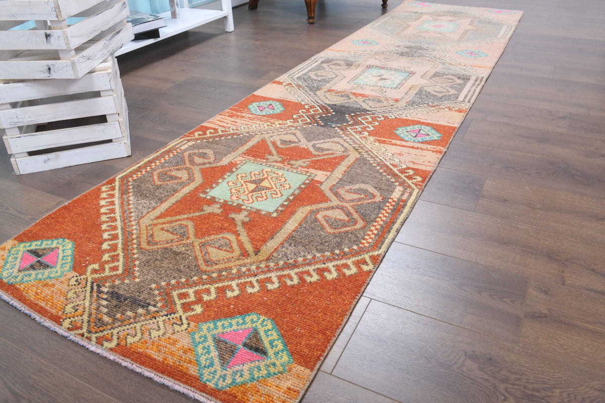 El yapımı vintage yolluk 81x320 cm oryantal desenli yün - detay görünümü