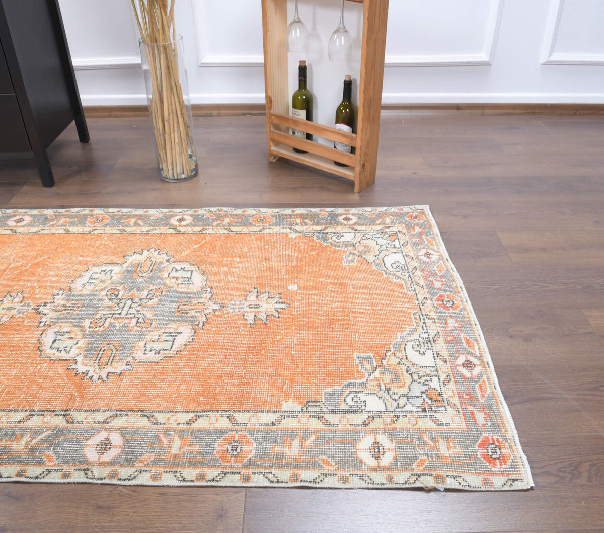 El yapımı vintage yolluk 91x335 cm oryantal desenli yün - kenar ve saçak detayı