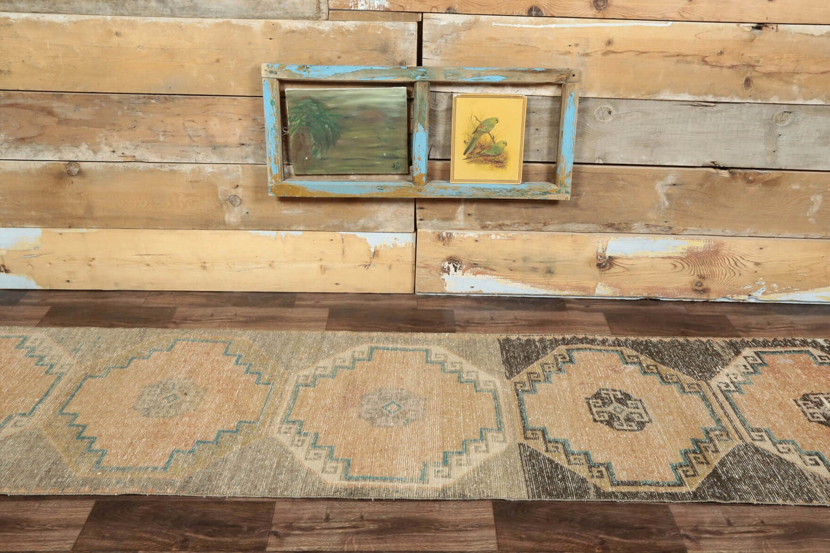 El yapımı vintage yolluk 81x356 cm geometrik desenli yün - detay görünümü