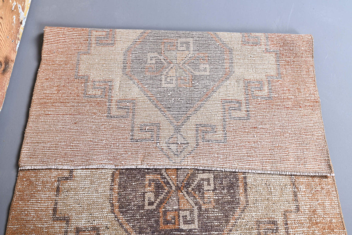 Antre ve koridor için geometrik desenli el dokuma vintage yolluk – 95x351 cm